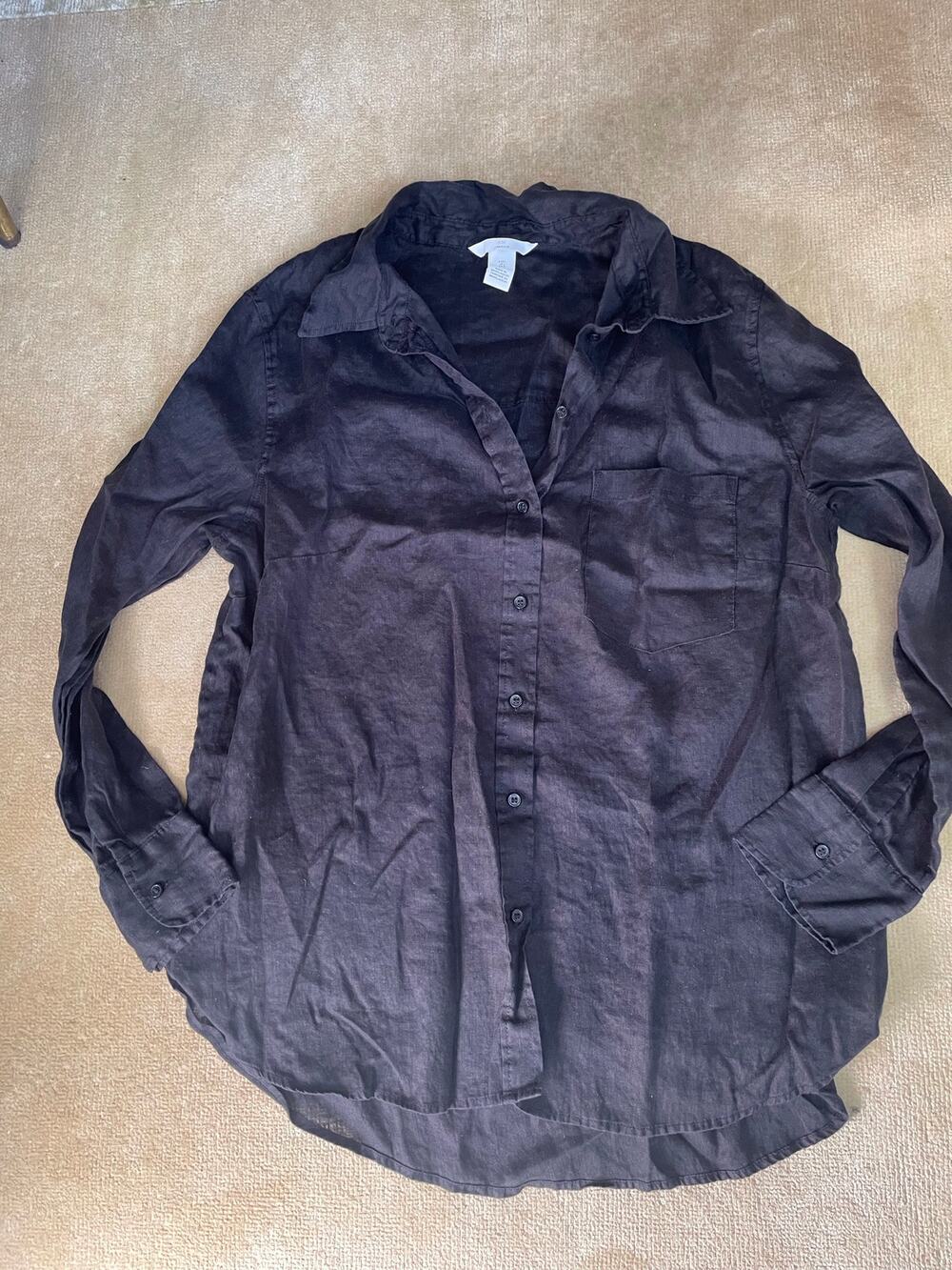 H&M Linen blend black long sleeve collared button down